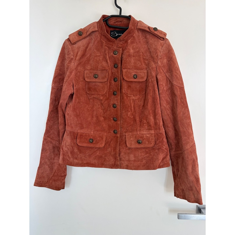 Suede by Jper Terracotta Orange Genuine Suede Napoleon‎ Military Jacket Womens M